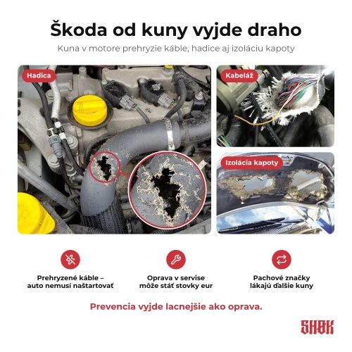 SHØK GO – Škoda od kuny vyjde draho Škoda od kuny vyjde draho – prehryzená hadica, kabeláž a izolácia kapoty