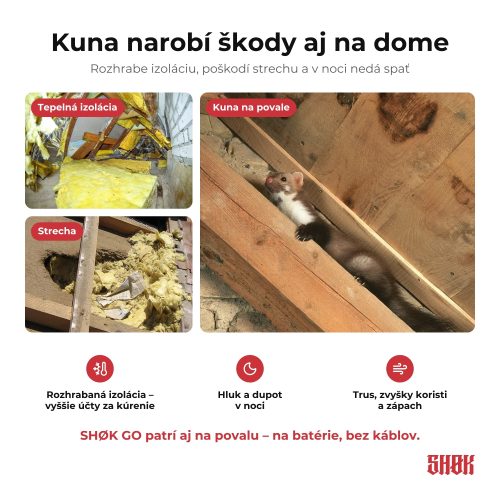 SHØK GO – Kuna narobí škody aj na dome Kuna narobí škody aj na dome – rozhrabaná tepelná izolácia, poškodená strecha a kuna na povale