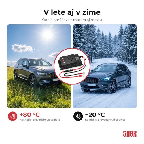 SHØK PRO 12V v lete aj v zime SHØK PRO 12V v lete aj v zime – odolá horúčave z motora aj mrazu od −20 °C do +80 °C