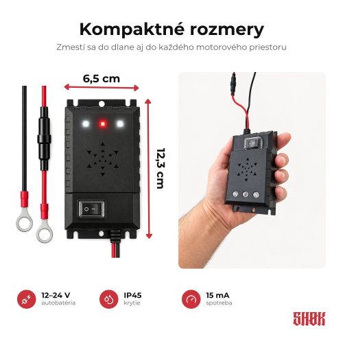 Kompaktné rozmery SHØK PRO 12V Kompaktné rozmery SHØK PRO 12V – 12,3 × 6,5 cm, zmestí sa do dlane